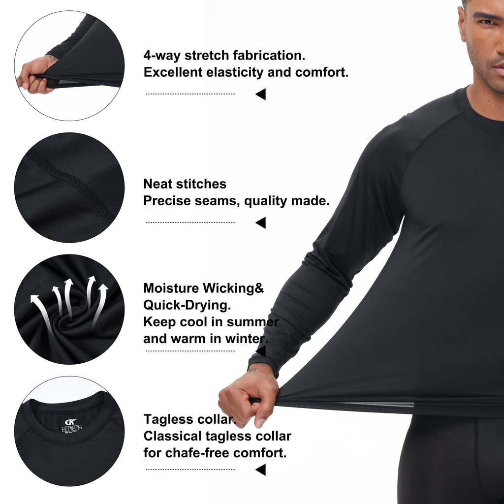 QPNGRP Men's UPF 50+ Sun Protection Dry Fit Long Sleeve Rash Guard Shirts 3 Pack Lightweight Athletic Workout Running Tops