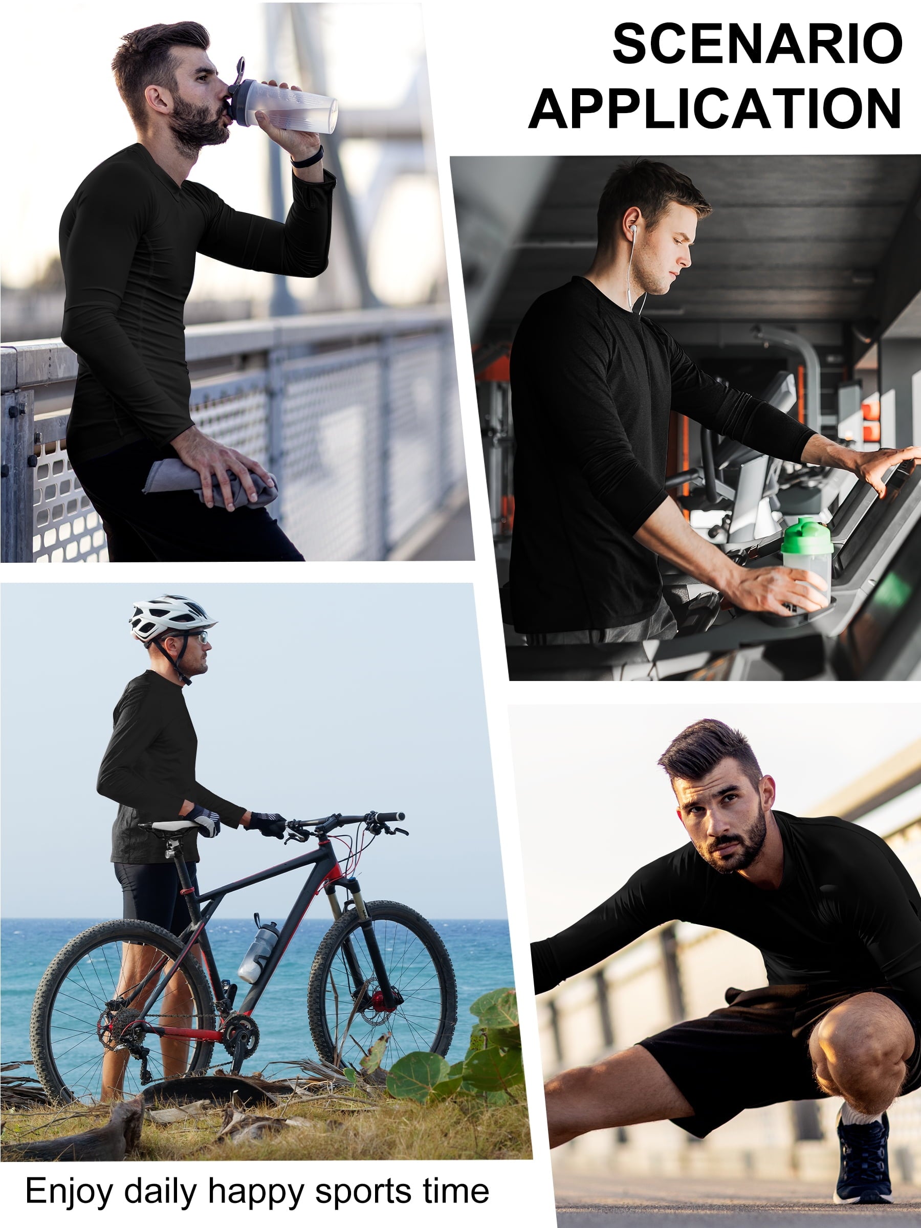 QPNGRP Men's UPF 50+ Sun Protection Dry Fit Long Sleeve Rash Guard Shirts 3 Pack Lightweight Athletic Workout Running Tops