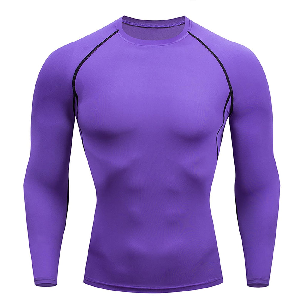 Men's Fitness Long Sleeve Running Shirt Athletic Gym Compression Top Thermal Muscle Workout Sports Tee Men's Lightweight Crewneck Tee Tops